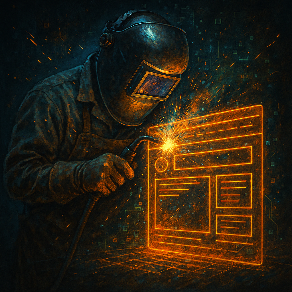 Soldador soldando la web